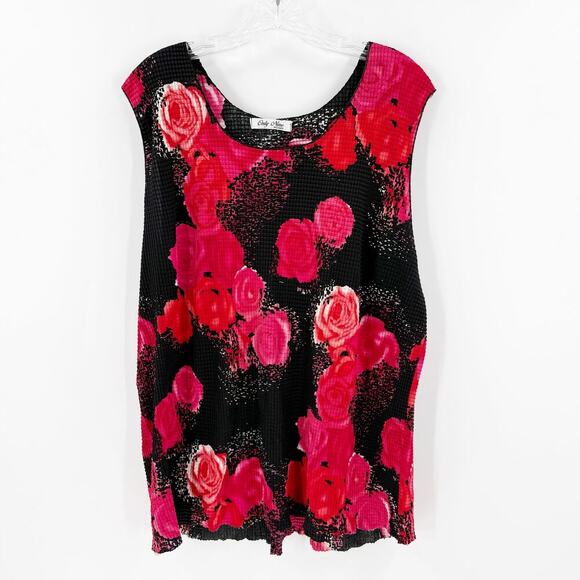 Only Nine Tops - Vintage Only Nine Rose Printed Crinkle Sleeveless Blouse Women's Size 3X